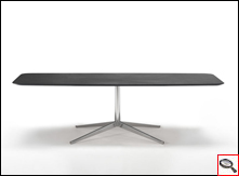 Florence table, tribute to Florence Knoll, with leather top.