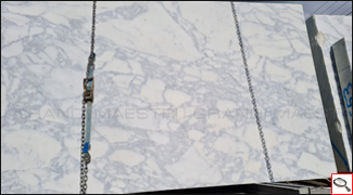 Arabescato white marble slab currently available.