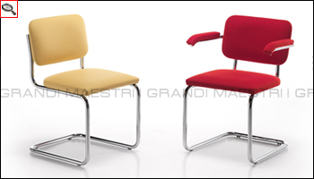 Cesca chair with seat and back padded and covered, designed by Marcel Breuer.